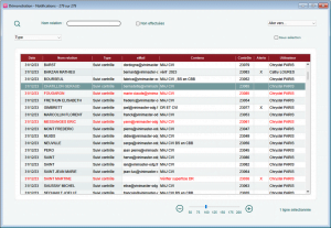 Liste des notifications