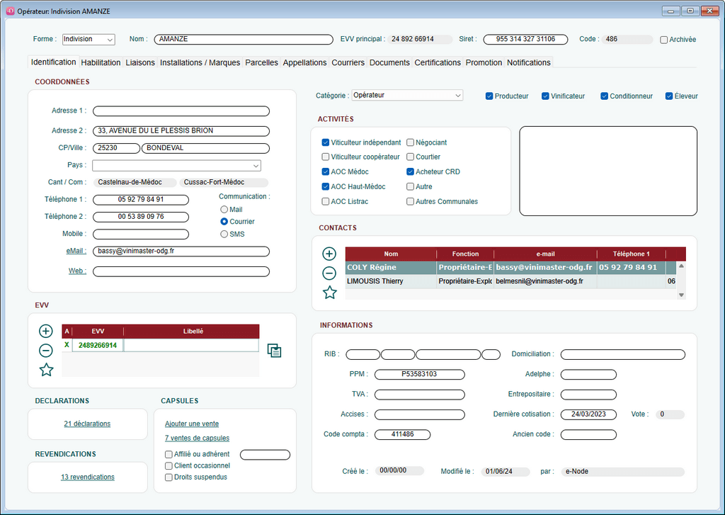 Fiche d'un opérateur